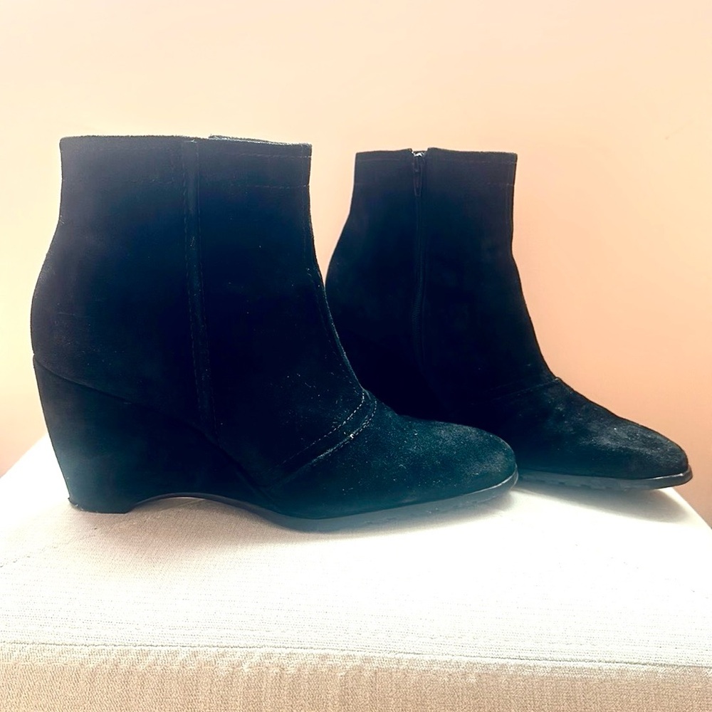 Franco Sarto Booties Ankle Boots Suede Black Wedge Size 9.5